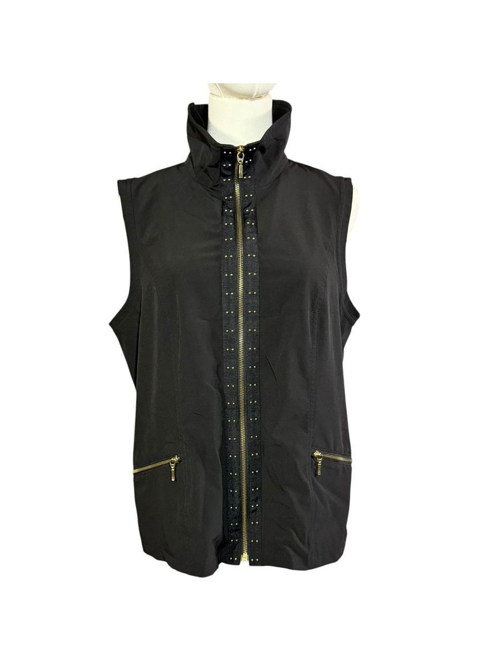 Zenergy by Chicos Full Zip Vest Black W/ Gold accents Chico's (1) U.S.(M)